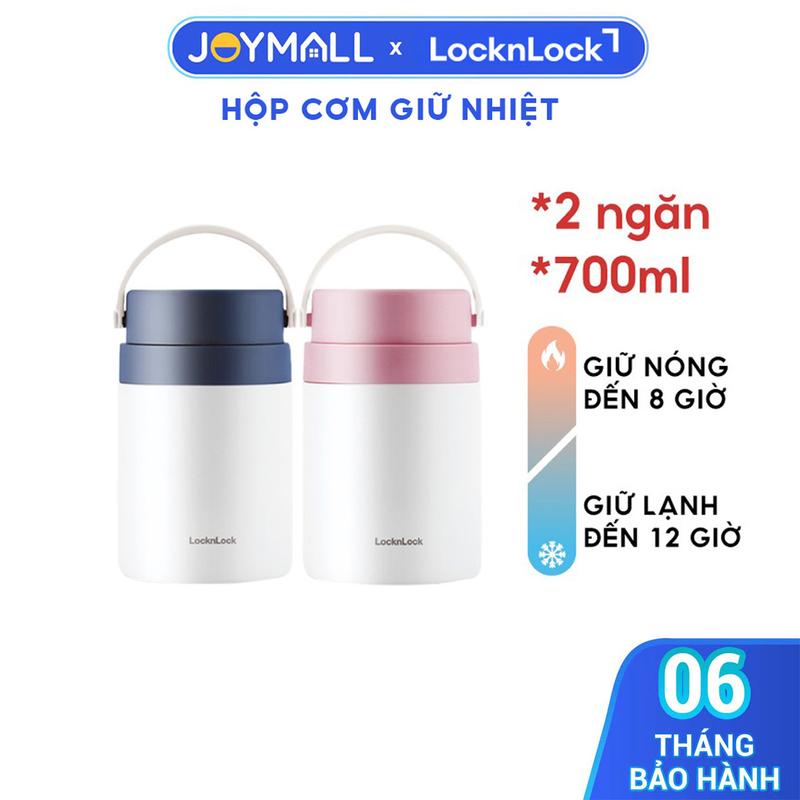 Hộp Giữ Nhiệt Đựng Thức Ăn Locknlock LHC8042 700ml - Hàng Chính Hãng, 2 Ngăn Kèm Muỗng Inox, Có Thể Ủ Cháo Cho Bé, Đựng Canh Súp - JoyMall