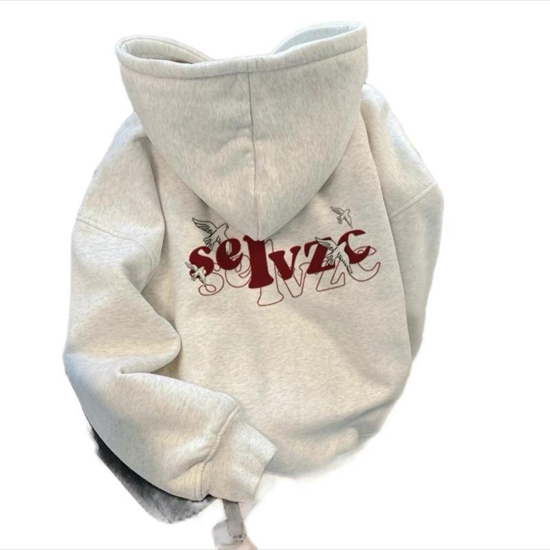  Áo hoodie mũ 2 lớp form rộng tay bồng chất nỉ cotton in chữ SELV 