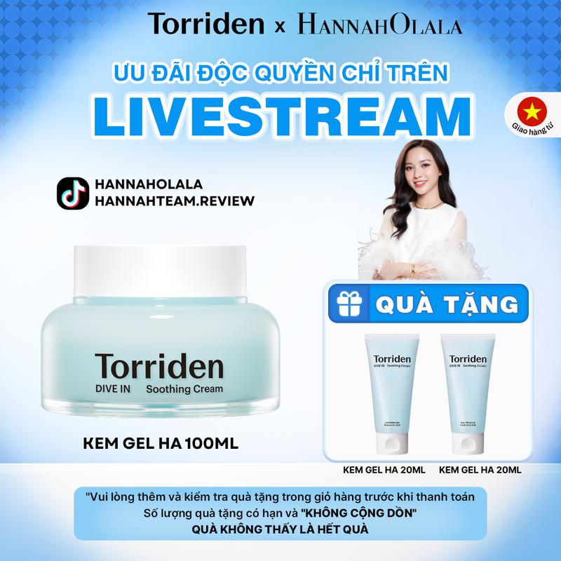 [Torriden x HannahOlala] Kem gel dưỡng HA Torriden 5D Hyaluronic Acid phân tử nhỏ cấp ẩm làm mát dịu da DIVE IN Soothing Cream 100ml