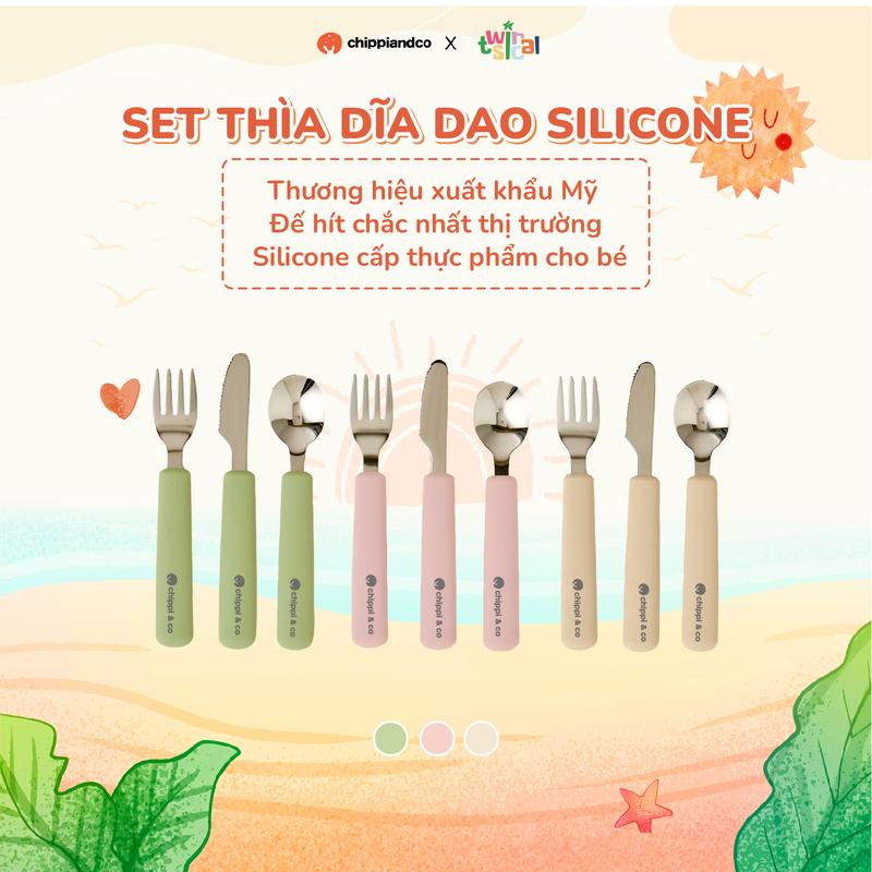 Bộ Thìa Dao Dĩa Inox 316 Cán Silicone Cap Cấp CHIPPI & CO – Set 3 Chi Tiết Cho Bé Tập Xúc Ăn Dặm 18M+ Dễ Cầm Dễ Xúc An Toàn Tiện Lợi Có Kèm Hộp Đựng Đảm Bảo Vệ Sinh