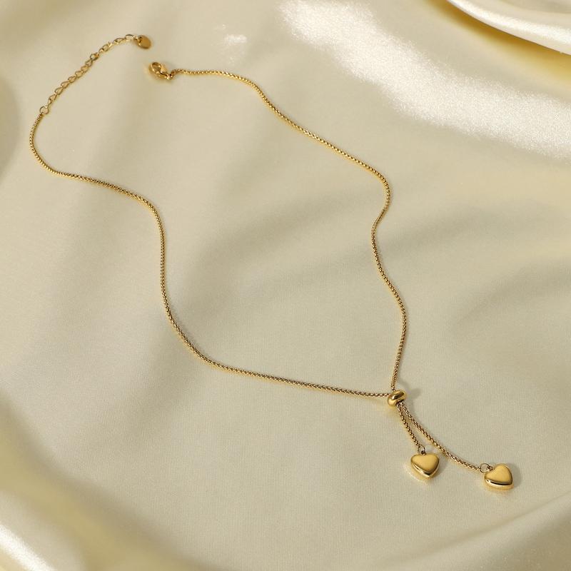 Product Introduction of European and American Ins Titanium Steel Necklace Y-Shaped Chain Two Love Pendant Necklace Women's Fashion Necklace 3