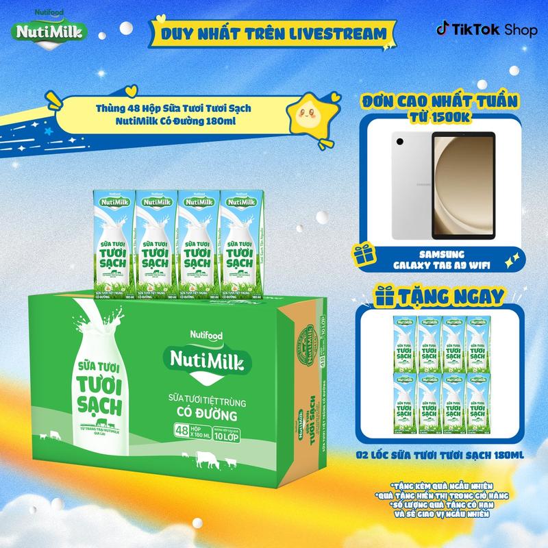 [KOL] Thùng 48 Hộp Sữa Tươi Tươi Sạch NutiMilk 180ml