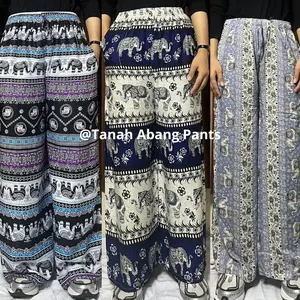 Celana Kulot Rayon Motif Gajah Bahan Premium Wanita Panjang Kulot Longgar High Waist All Size Fit to XL Adem