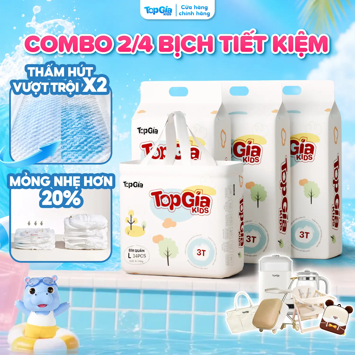 (MUA NHIỀU GIÁ TỐT) Tã Bỉm TOPGIAKIDS pH<7 an toàn cho da bé, mềm mại, mỏng nhẹ, chống tràn tối đa (BO)