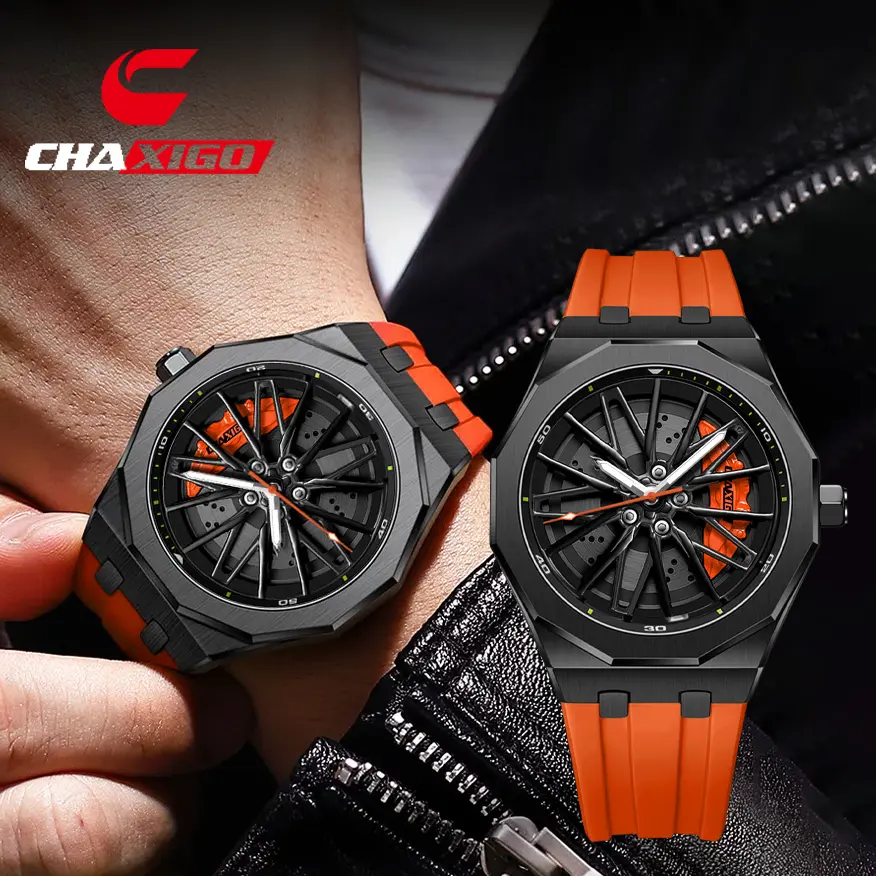 Đồng Hồ Nam, CHAXIGO, Thiết Kế Bánh Xe Sáng Tạo, Phong Cách Cá Tính, Chất Liệu Hợp Kim Thước Cặp, Không Thấm Nước, Chuyển Động Thạch Anh, Dây Đeo Silicon, Mặt Số Dạ Quang, Đồng Hồ Có Thể Xoay, Thích Hợp Cho Nam Và Nữ, 7277G