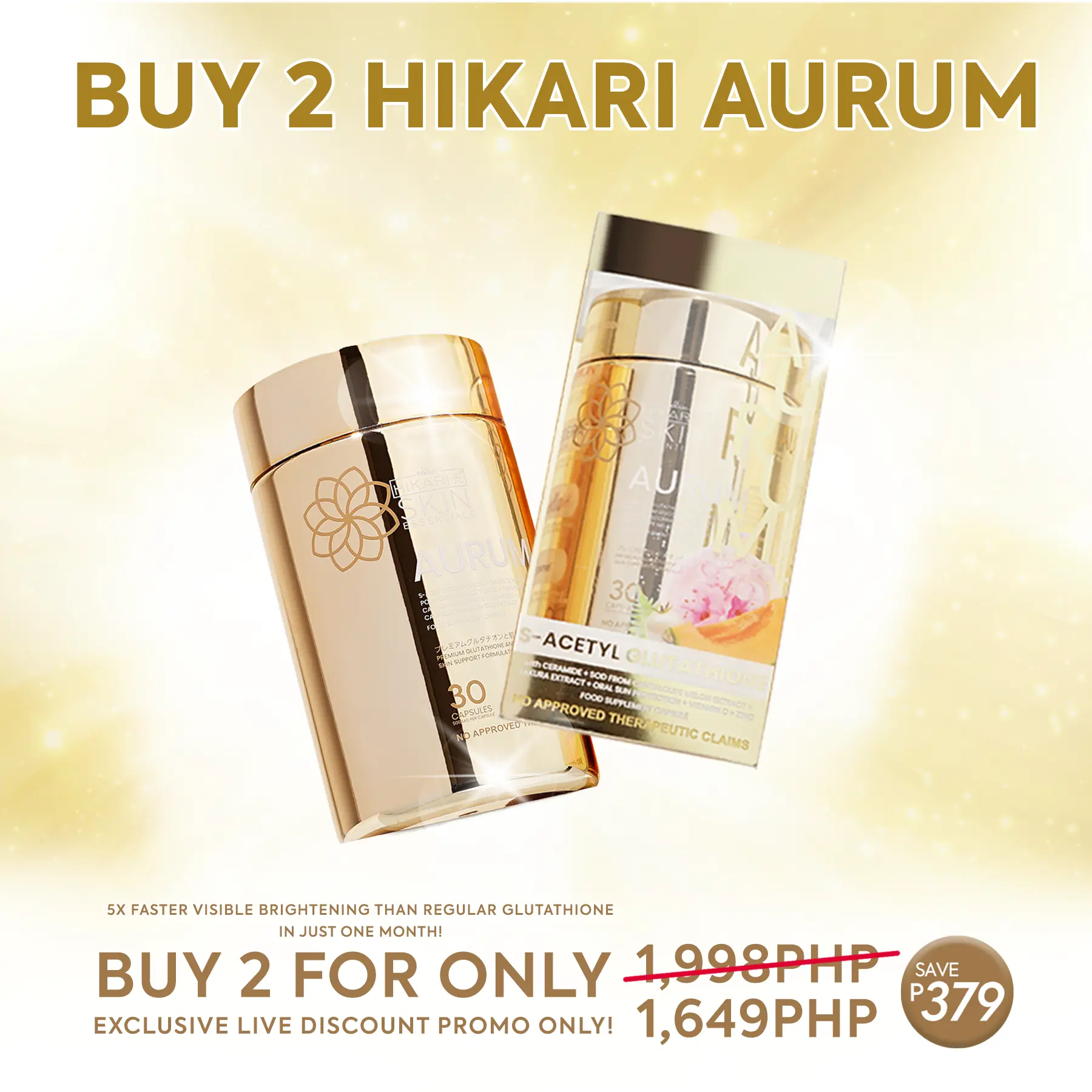 Hikari Skin Essentials AURUM 30 Capsules NEW AND IMPROVED 2 BOTTLES 30CAPS  S-Acetyl Glutathione Capsules - TikTok Shop Philippines