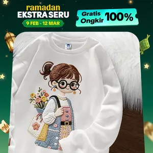 Louis - Kaos Digital Printing Lengan Panjang Tangan Karet Korean Style | Motif Gadis Kacamata Lucu | Korean Style | Bahan Cotton