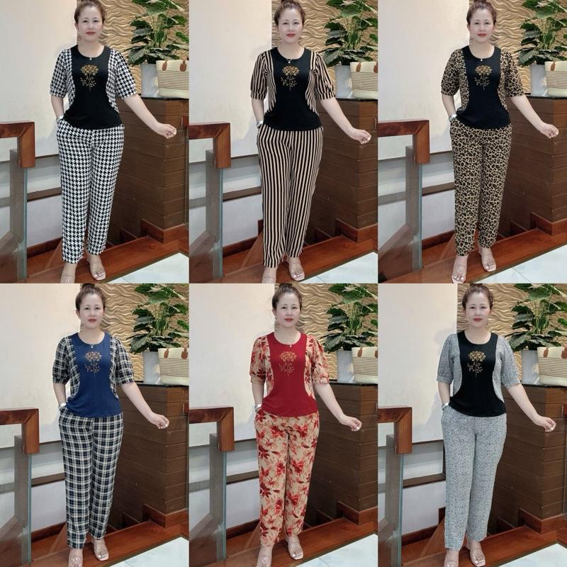 ĐỒ BỘ TRUNG NIÊN, ĐỒ BỘ TẶNG MẸ TẶNG BÀ CO GIÃN THOẢI MÁI HD156 ủ kem thun gân  đồ bộ cho mẹ 50 tuổi sang chảnh