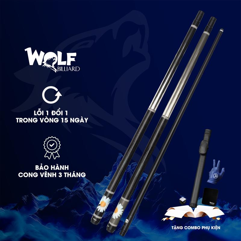 Cơ Bida WOLF GD Tay Cầm Da Ngọn Carbon Composite Ren 5 16 18 Chính Hãng Tại XBilliard Tặng kèm Bao da Lơ Găng tay Khăn lau