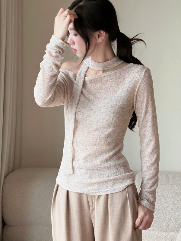 Áo Trễ Vai Len Lưới Tiêu Co Giãn Tốt Kèm Dây Cổ Miho House