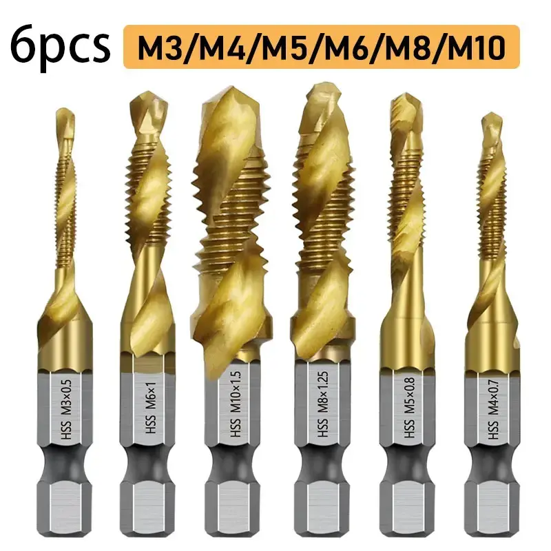 Mata Bor Multifungsi Pembuat Ulir Drat Besi Kayu Logam Drill Tap Bor Set HSS M3-M10 6 PCS Pembuat Drat Ulir Baut