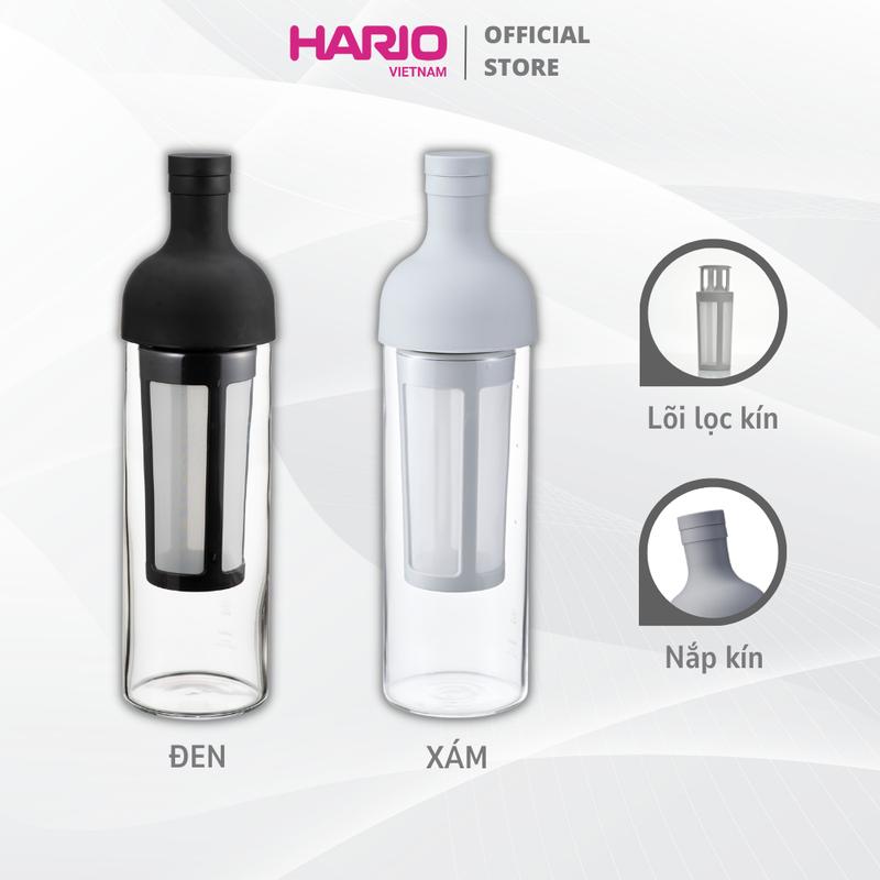 Bình cold brew cao cấp pha cà phê ủ lạnh Hario FIC 650ml màu Xám Đen thủy tinh + silicone