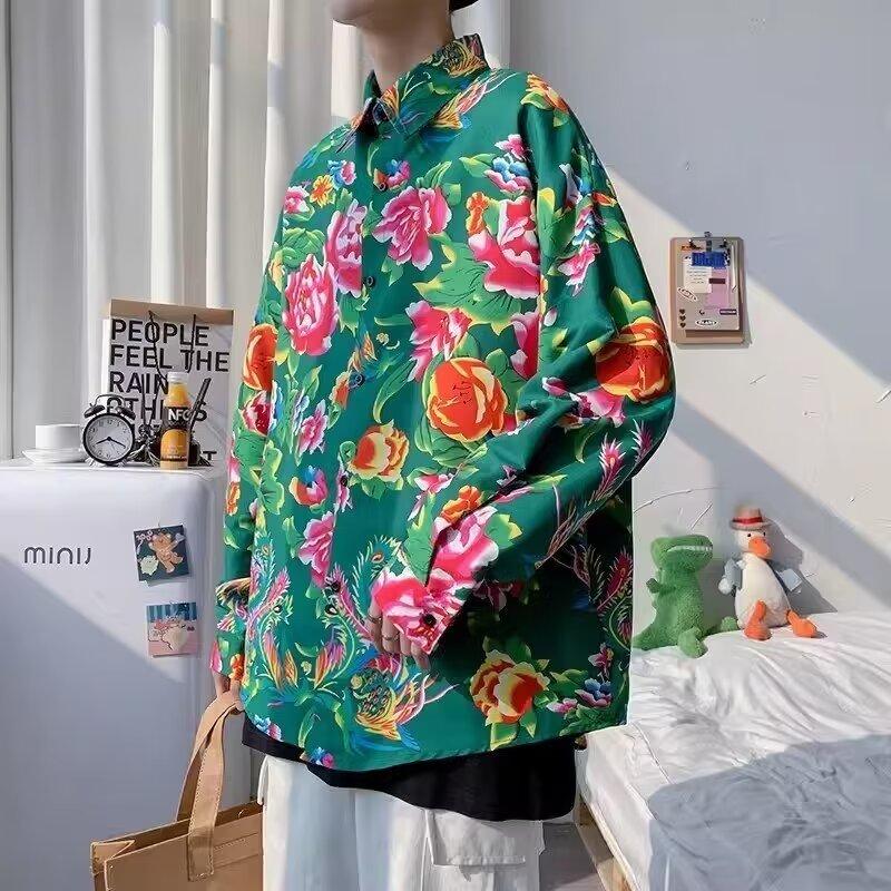 Product Introduction of Men's and Women's Neutral Chinese Style Northeast Big Flower Short-Sleeved Shirt Shirt Coat Ethnic Style Ancient Chinese Clothing Team Uniform 6