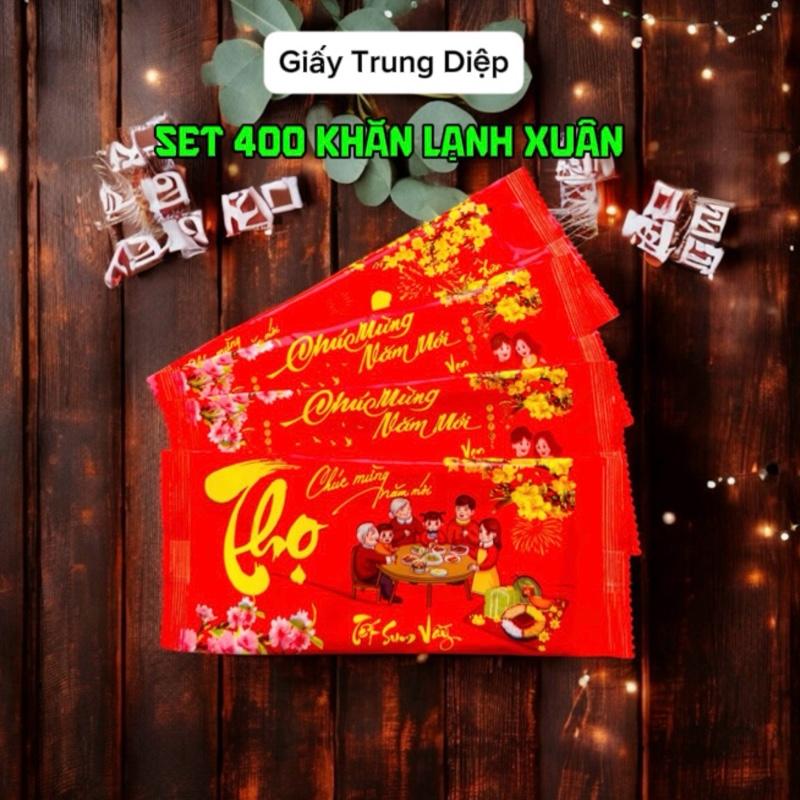 Set 400 khăn lạnh Tết Bính Ngọ 2026 sang trọng may mắn ,mặt sau in câu chúc khổ khăn dày dặn hương dịu nhẹ