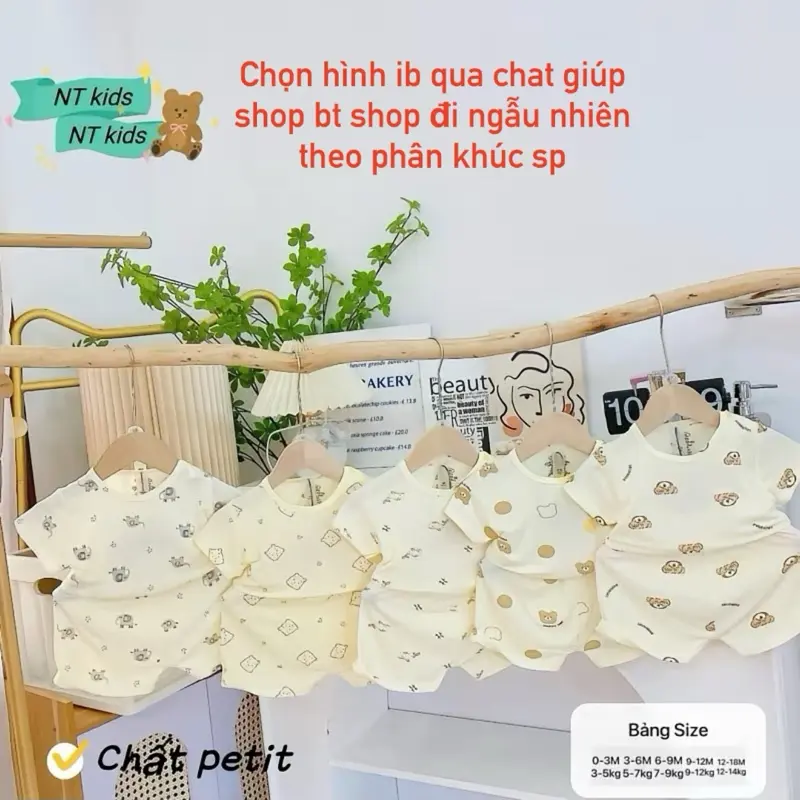 B08  (vải đẹp) Combo 3-4 bộ cộc tay thun lạnh pettit Cho bé 5-16kg hoạ tiết ngẫu nhiên