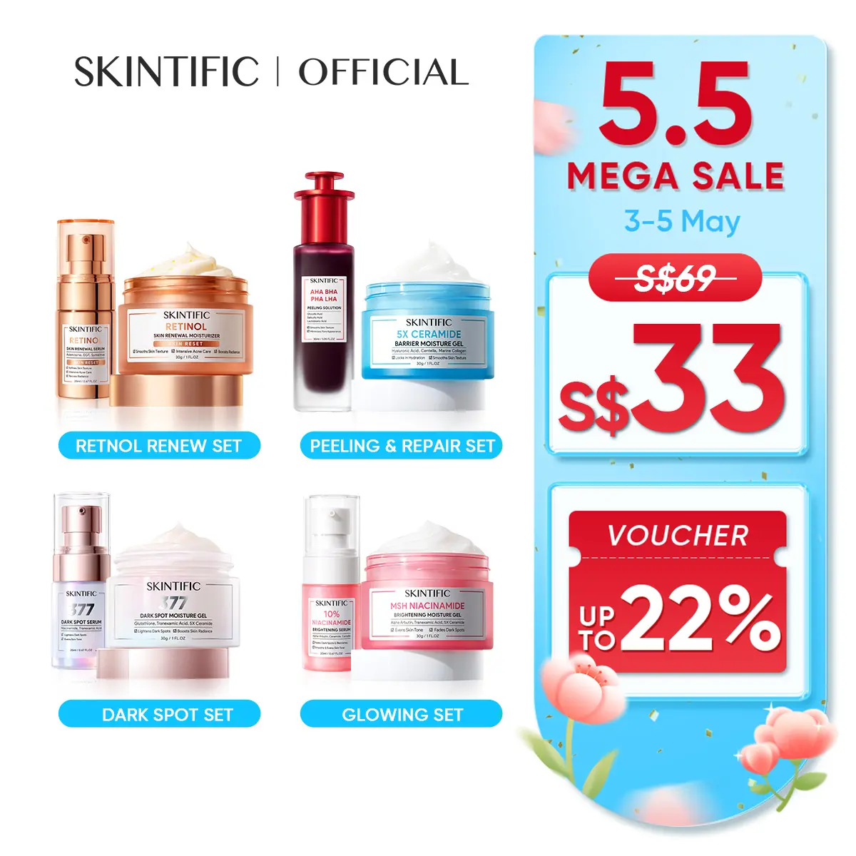 [SKINTIFIC OFFICIAL] SKINTIFIC 2PCS with Serum+Moisturizer Skincare set Hydrating Oil Control Repair Sensitive Acne Skin Repair