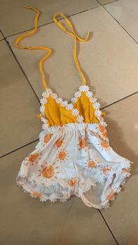 Product Review of Newborn Casual Style Romper, Baby Girl Sleeveless Sun Print V-neck Playsuit with Decorative Flower Yellow from R**a D**a 0