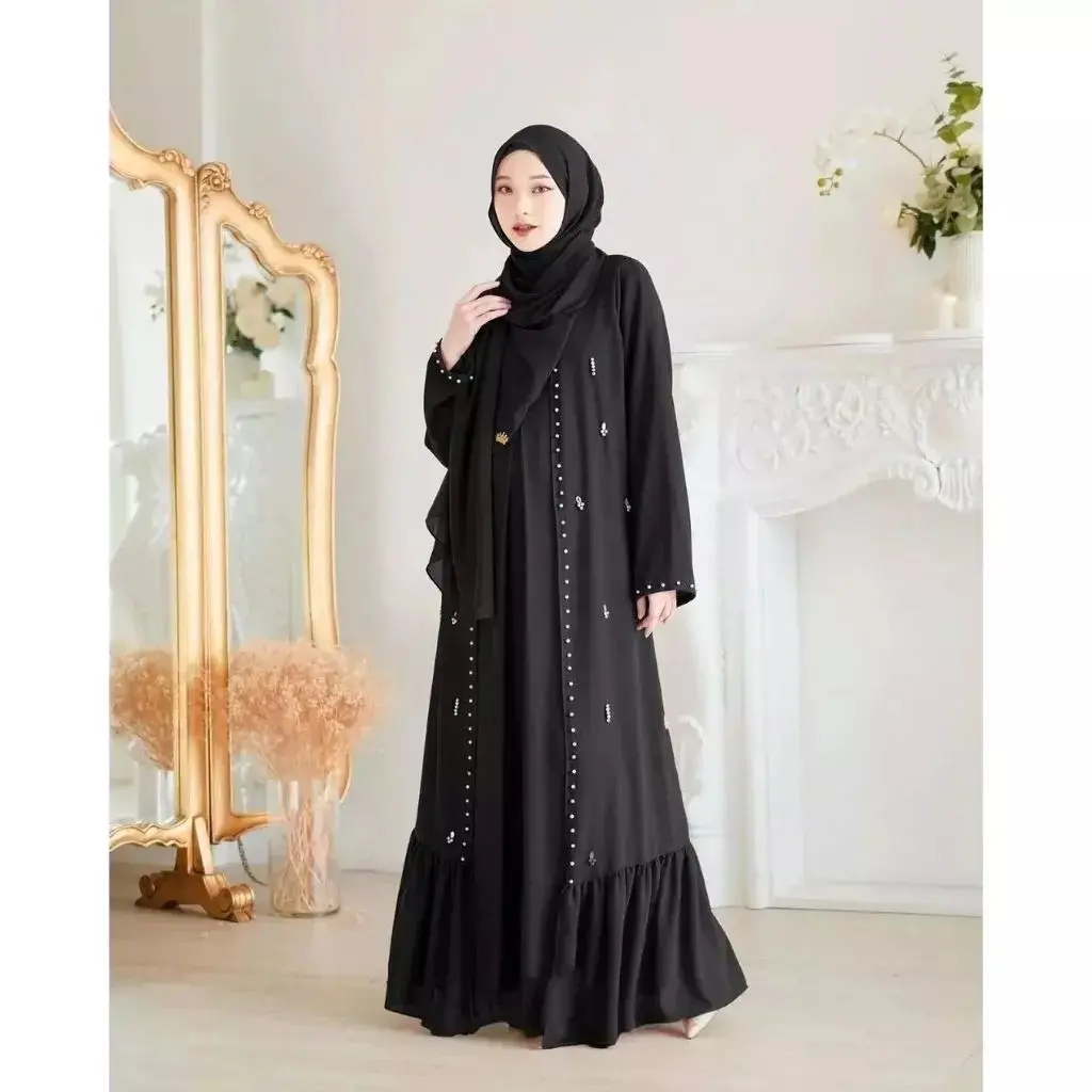 Abaya Syahira + Phasmina Bahan Ceruty Babydoll Aplikasi Payet Mutiara Gamis Busui Wanita Terbaru Ukuran M L XL XXL