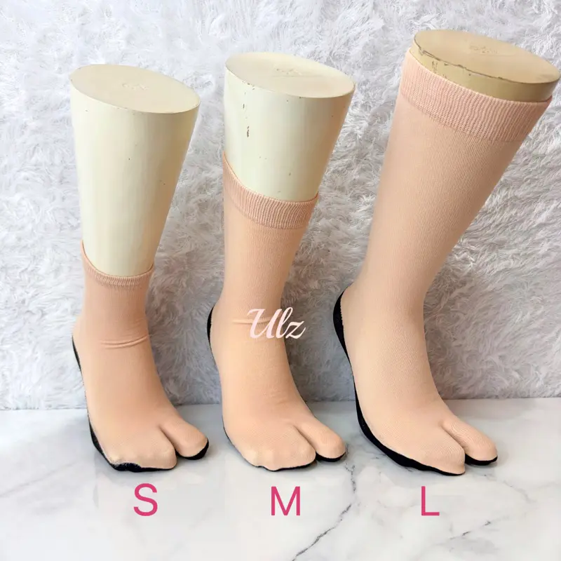12 PASANG KAOS KAKI WANITA JEMPOL 2 JARI CREAM TELAPAK HITAM BAHAN NILON LEMBUT SIZE S M dan L