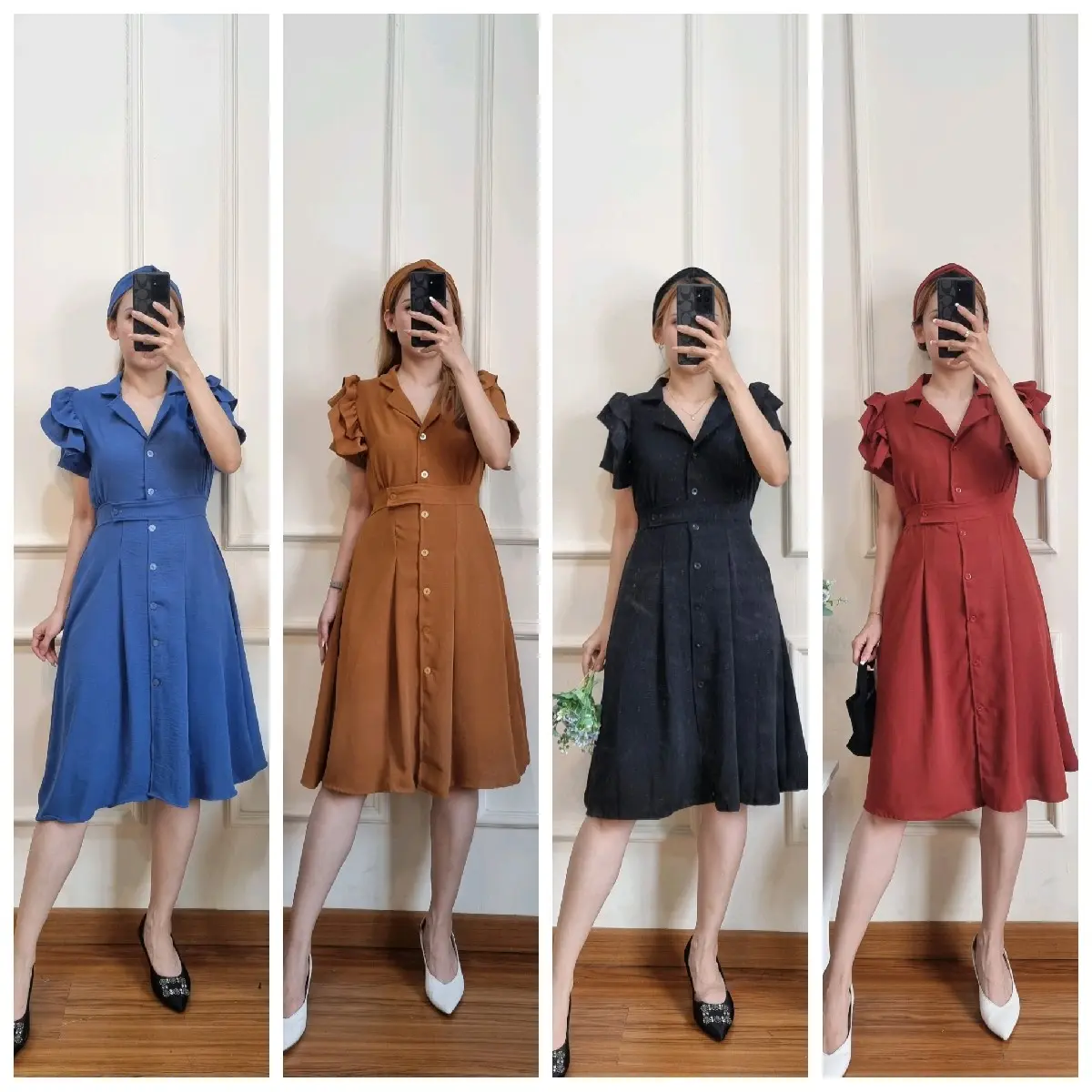 RACHELLE DRESS STANDART D7981-0034 Airflow Karet Gaun Wanita Midi