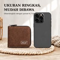 Gambar HOLO Dompet Cowok Premium Kulit PU Retro Dompet Pria Lipat Kartu Kecil Keren Portabel - abu-abu hitam dari HOLO ID Kab. Tangerang 5 Tokopedia