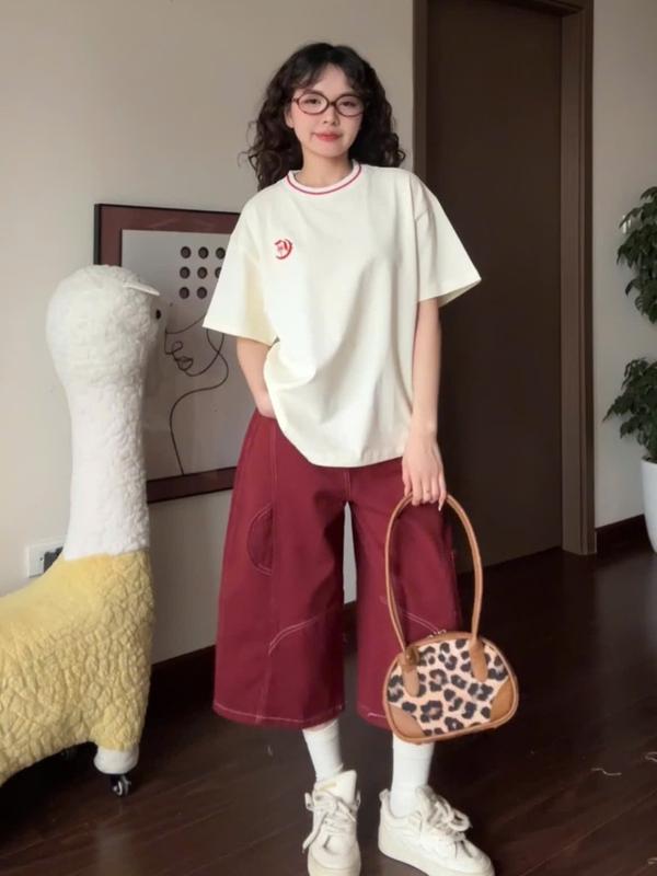 [S11] Quần jean lửng nữ SARAMIA quần bò ngố form rộng màu xanh đỏ đô phong cách retro 2025