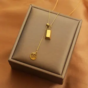 Kalung Titanium Serut Coin Mewah Elegan Viral 2024 Anti Karat Dan Tidak Mudah Luntur