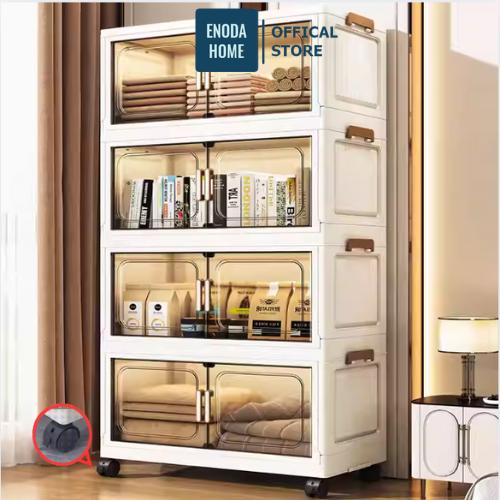  Tủ Nhựa Gấp Gọn 5 Tầng Đựng Đồ Đa Năng Cửa Trong Suốt Có Bánh Xe Xoay 360° TUN051 