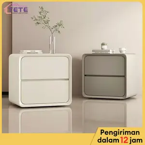 TETE(TOK)-Meja Nakas 30cm Meja Nakas Kulit Asli Minimalis Bedside Tables Kecil Modern Meja Sudut Pinus & Leather Putih Abu Multi Concei modern digunakan untuk penyimpanan kayu di samping tempat tidurFungsional Pengiriman 24 Jam Ready & COD