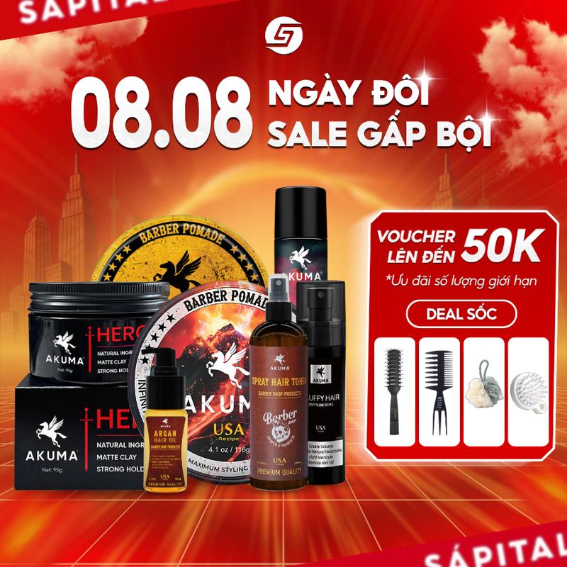 Sáp vuốt tóc AKUMA Infinity Clay & Pomade | Gôm Xịt Tóc Giữ Nếp 12H | Xịt tạo phồng hỗ trợ cấp ẩm & Dưỡng Tóc, Chăm Sóc Tóc