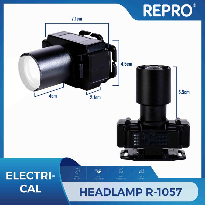 Gambar REPRO Senter Kepala R-1057 - Headlamp 4500mAh Fast Charging Baterai Usb - Cahaya Putih 55W - Adjustable 90° - Super Terang untuk Berkemah & Hiking Charger dari Repro LED Kota Administrasi Jakarta Utara Tokopedia