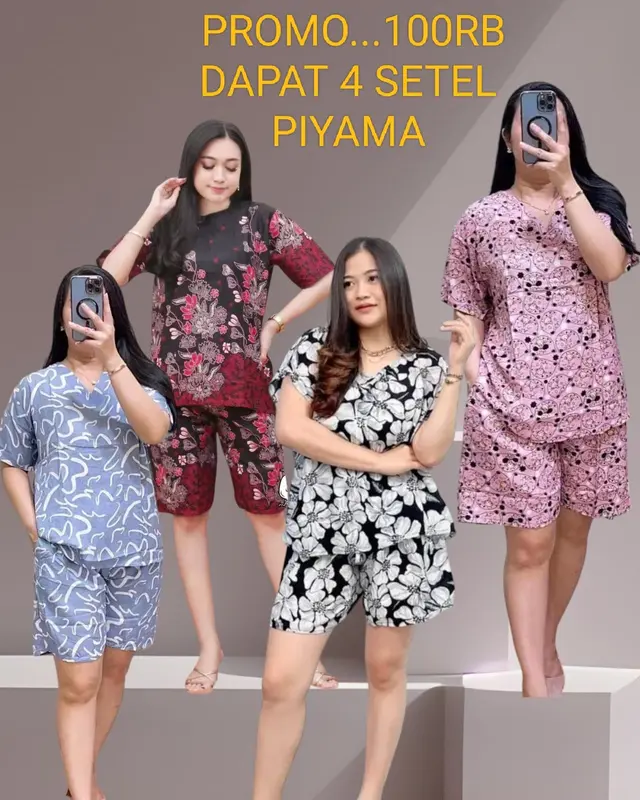 [GRATIS ONGKIR] PAKET 100RB 4 SETEL PIYAMA WANITA MOTIF TERBARU//SETELAN BUNGA//SETELAN BATIK//SETELAN MOTIF POLOS Santai Pendek Tidur Nyaman 0