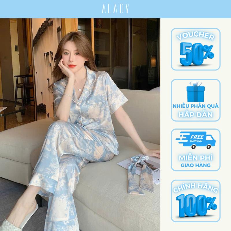  ALADY TN088 - Bộ đồ ngủ Pijama lụa mát mềm mịn ngắn tay 