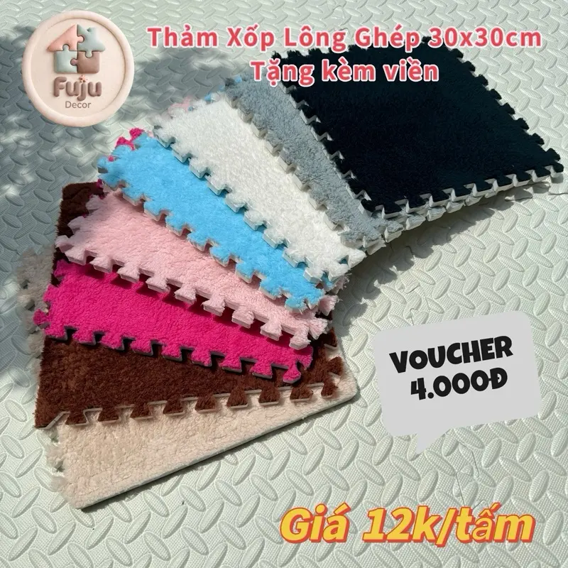 TOP 1 Thảm Xốp Lông Ghép Cao Cấp Trải Sàn Gồm 1 Tấm Size 30x30cm + Tặng Chốt Cạnh