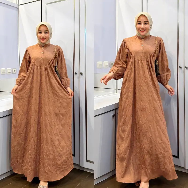 GAMIS ANYA LINEN CRESPO BORDIR PREMIUM Kancing Muslim 5