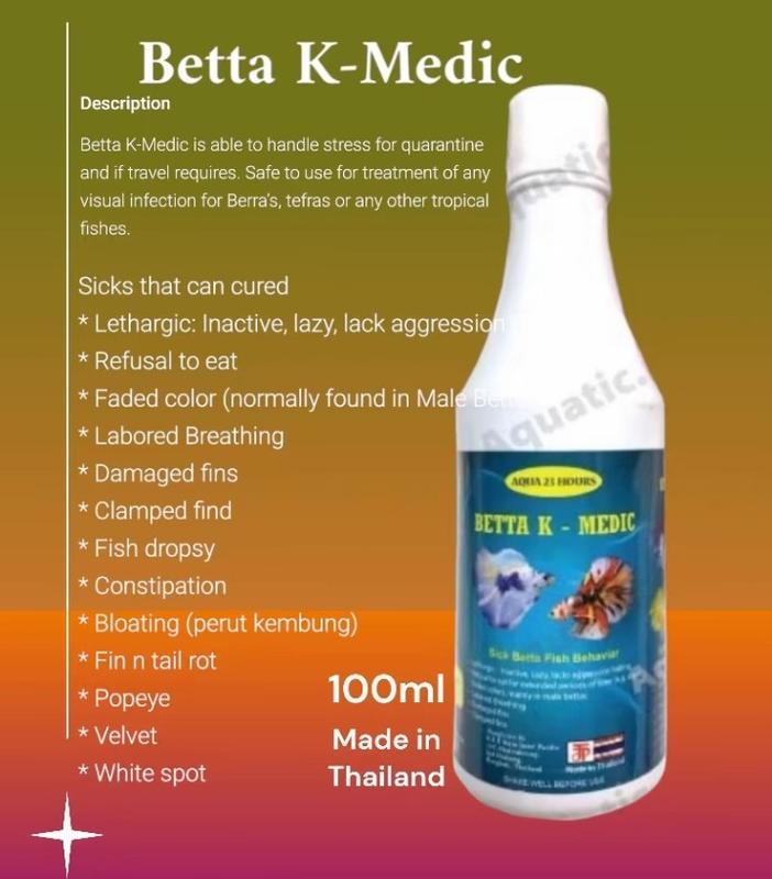 Aqua 23 Hours Betta K-Medic 100ml - Fish medicine for White Spot, Damage Fins, Bloating 0