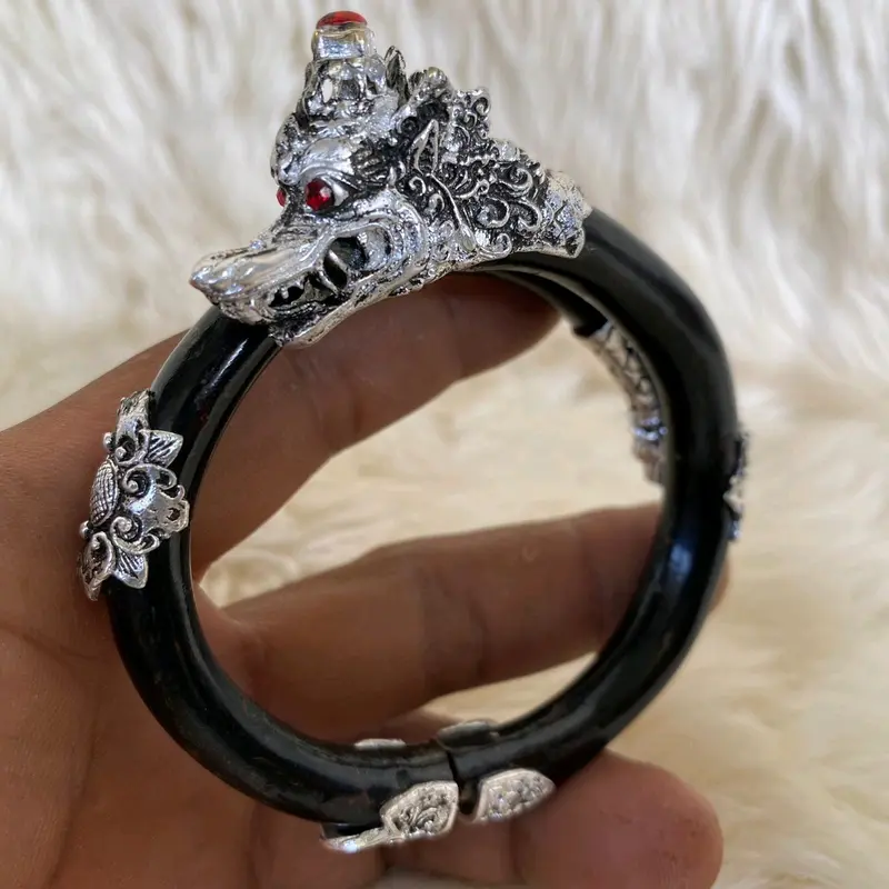 gelang akar Bahar tunggal/taliarus asli hitam ornamen naga bahan Titanium di lapis perak 3
