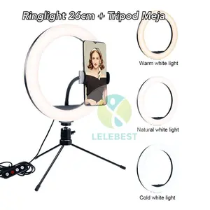 New Paket Komplit Ringlight 26cm + Tripod Meja Make Up Vlog Lampu Ringlight 26cm