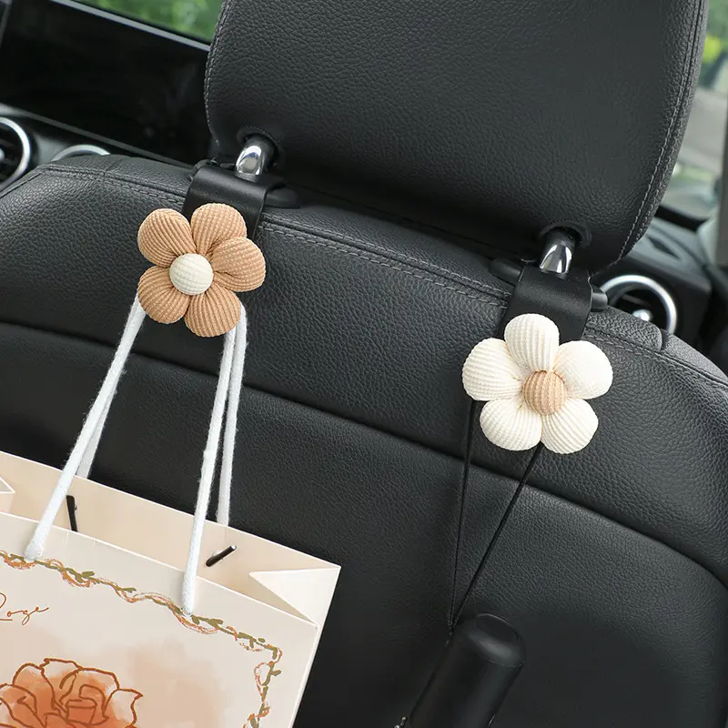 Car hook multifunctional khaki temperament small flower backrest storage car supplies car interior accessories