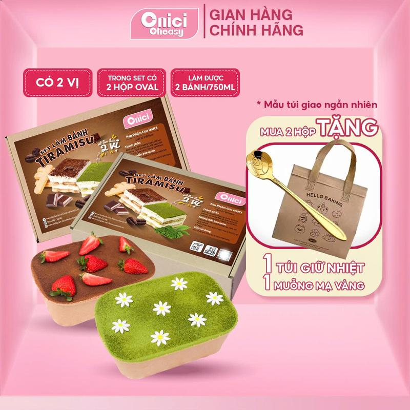Set Làm Bánh Tiramisu Hộp Thượng Hạng 2 Vị Matcha Cacao Bếp Của Mẹ ONICI thành phẩm làm được 2 vị mỗi bánh 750ml hộp"- kèm công thức nấu và quà tặng