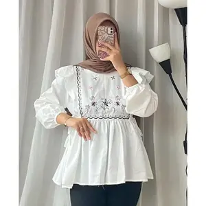 Angel Blouse Wanita Terbaru Bahan Katun Premium Mix Bordir Mewah Model Rompi Atasan Kekinian dengan Tali Pinggang Ukuran Standar LD 110 cm PJ 65 cm