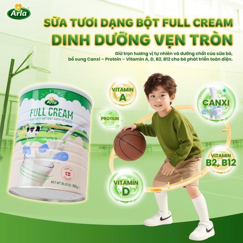 Arla Sữa Tươi Dạng Bột Full Cream Dinh Dưỡng Vẹn Tròn Bổ Sung Canxi Protein Vitamin A D B2 B12 Cho Trẻ Em