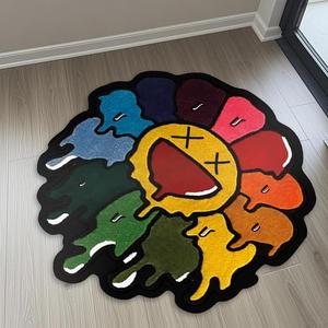 溶けた花デザインのカーペット、カラフルなカートゥーン調の花柄ラグ、ストリート風の家庭用インテリア、ソフトで快適なプラッシュマット、注目商品