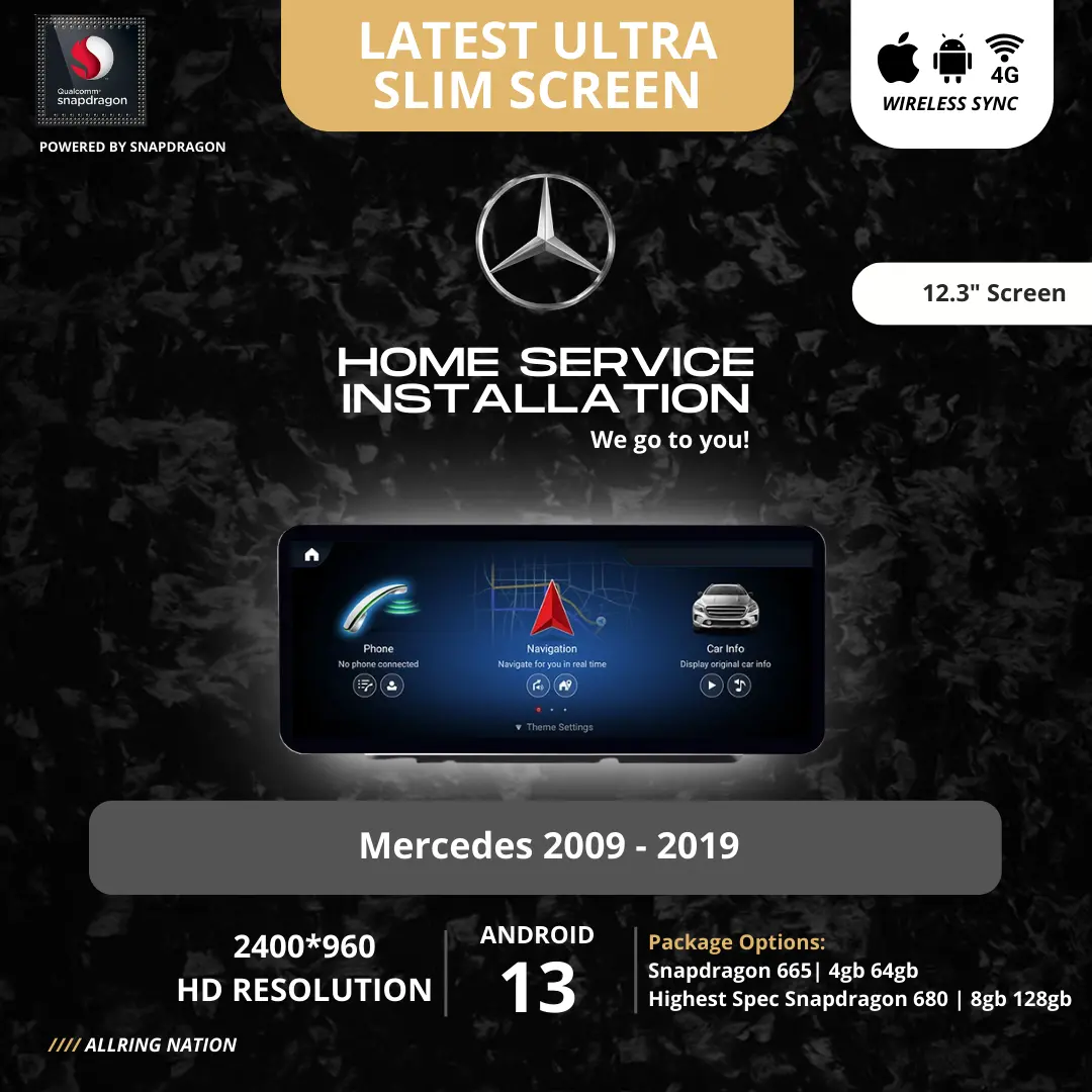 Latest Ultra Slim Mercedes Headunit for A/B/C/E/CLA/GLA/GLC/V Class 2009 – 2019 | WIRELESS CARPLAY & WIRELESS ANDROID AUTO |  4G-LTE 2400*960P + FREE INSTALLATION