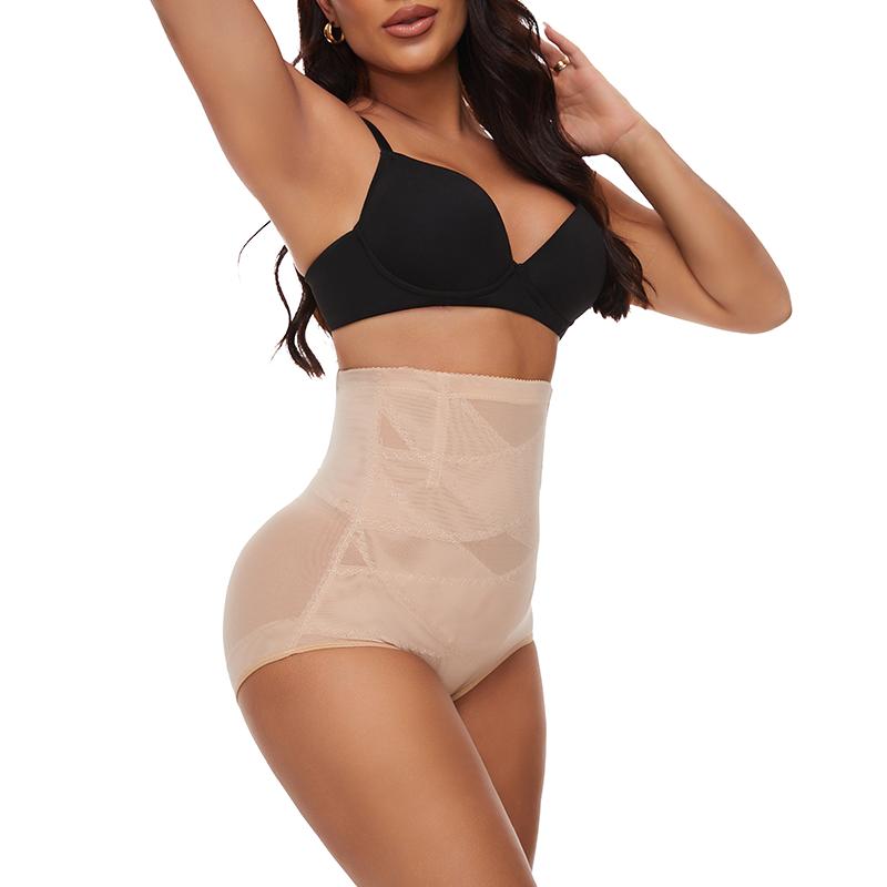 Women Soft Cross Mesh Brief Sexy Breathable Underwear Double Layer Shapewear Panty Tummy Control Butt Lifter Waist Trainer Lingerie Body Shaper Semi-Transparent Panties 3