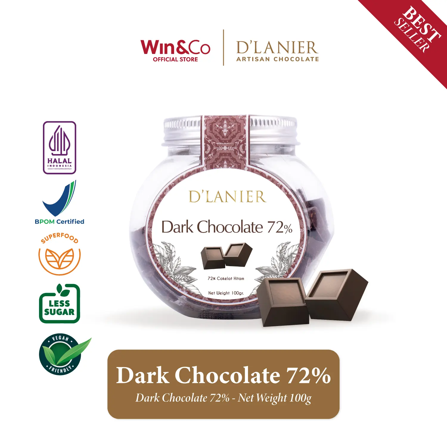 D'Lanier Dark Chocolate 72% - 80gr