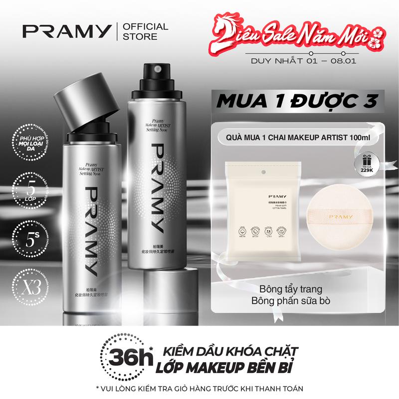 PRAMY Xịt Khoá Nền Makeup Artist Khóa Chặt Lớp Trang Điểm Bền Bỉ Kiềm Dầu Lâu Trôi Dưỡng Ẩm Setting Spray 100ml