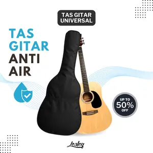 Lesley Tas Gitar Akustik Universal Anti Air Ringan Hitam Parasit 105cm x 44cm Ransel Dengan Tali Punggung Kantong Depan Multifungsi