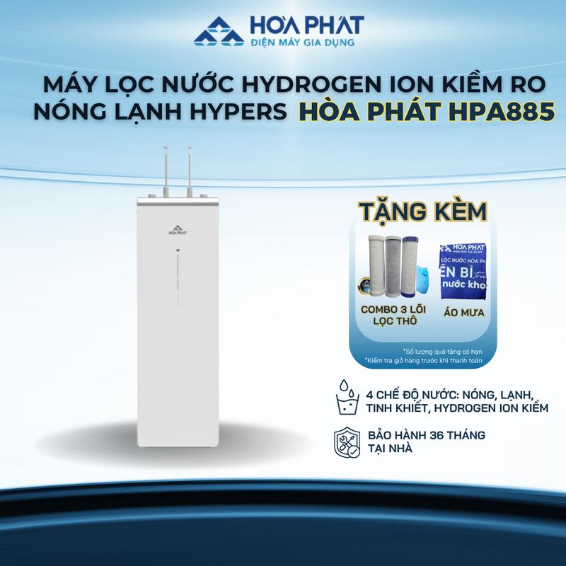 Tặng Combo lõi lọc thô + Áo mưa Máy lọc nước Hòa Phát Hydrogen ion kiềm RO nóng lạnh HyperS HPA885 - 12 lõi Công nghệ điện phân có màng ngăn x2 Hydrogen Công nghệ làm lạnh Block Hydrogen