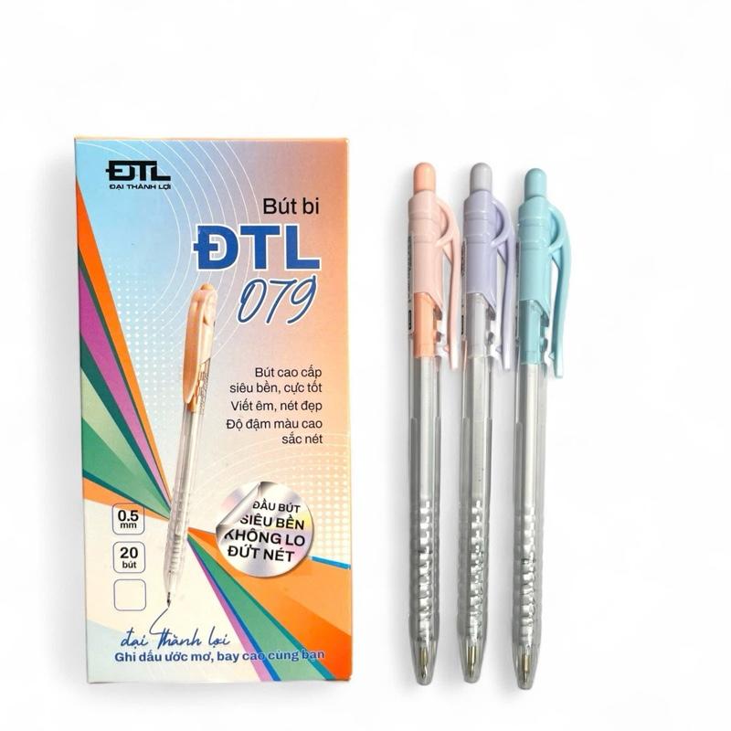 Hộp 20 Cây Bút Bi ĐTL-079 – Thân Pastel Nhiều Màu – Mực Xanh – Ngòi 0.5 / 0.7mm